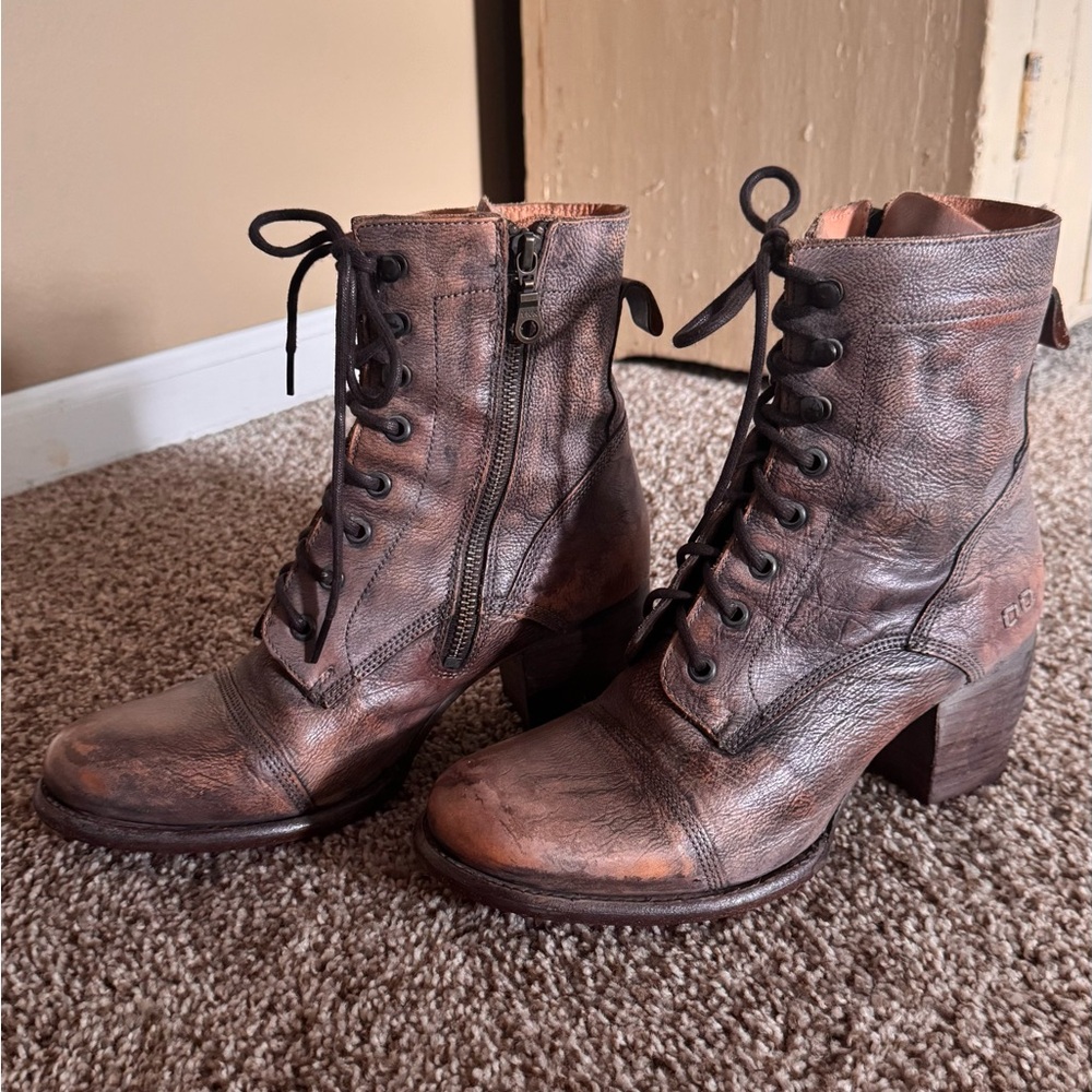 BED|STU Brown Lace Up Boots Distressed Leather - Picture 2 of 7
